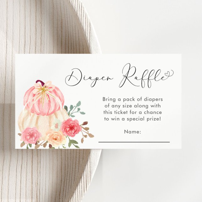 Pink Pumpkin Floral Baby Shower Diaper Raffle Enclosure Card (Creator Uploaded)
