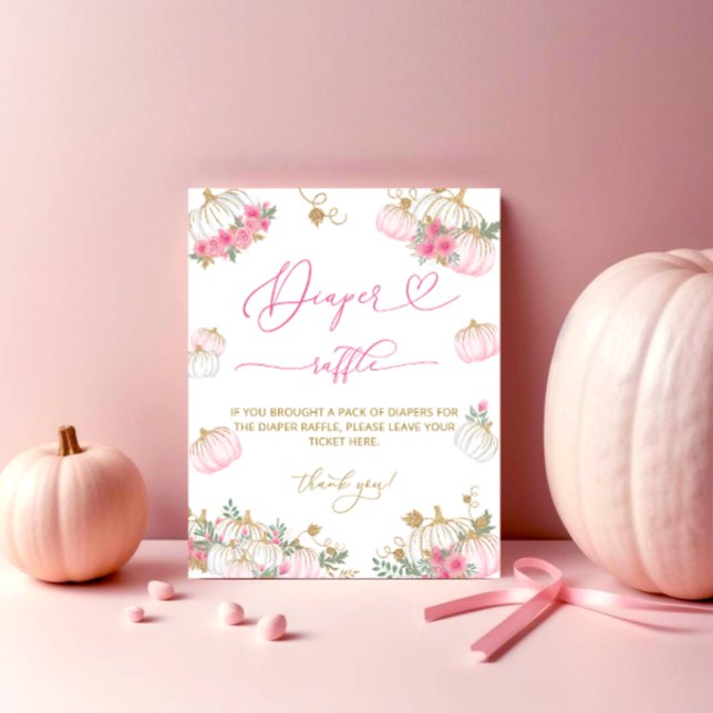 Pink Pumpkin Floral Baby Shower Diaper Raffle Poster (Creator Uploaded)
