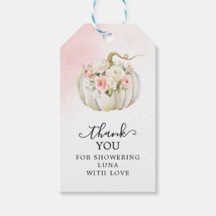 Pink Pumpkin Floral Baby Shower favour tag