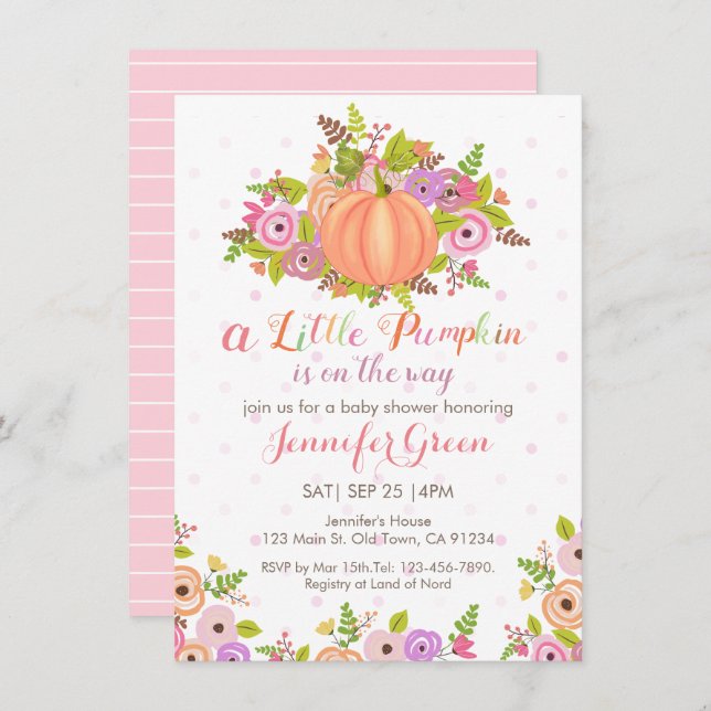 Pink Pumpkin Floral Baby Shower Invitation (Front/Back)