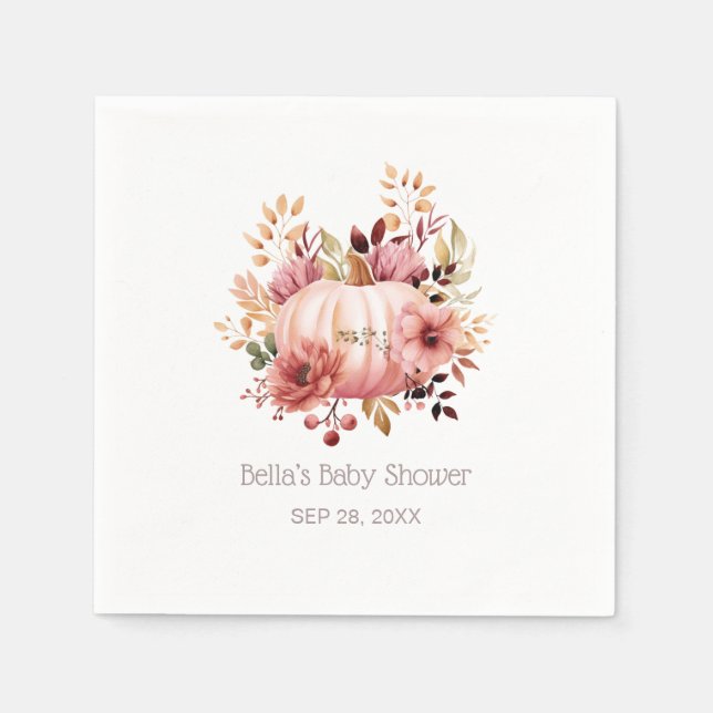 Pink Pumpkin Floral Baby Shower Napkin (Front)