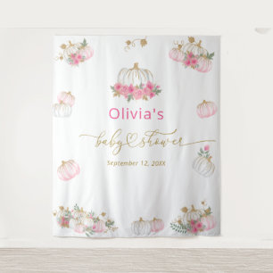 Pink Pumpkin Floral Baby Shower Tapestry