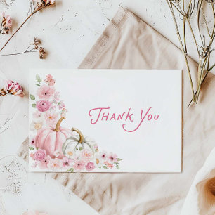 Pink Pumpkin Floral Baby Shower Thank You Card