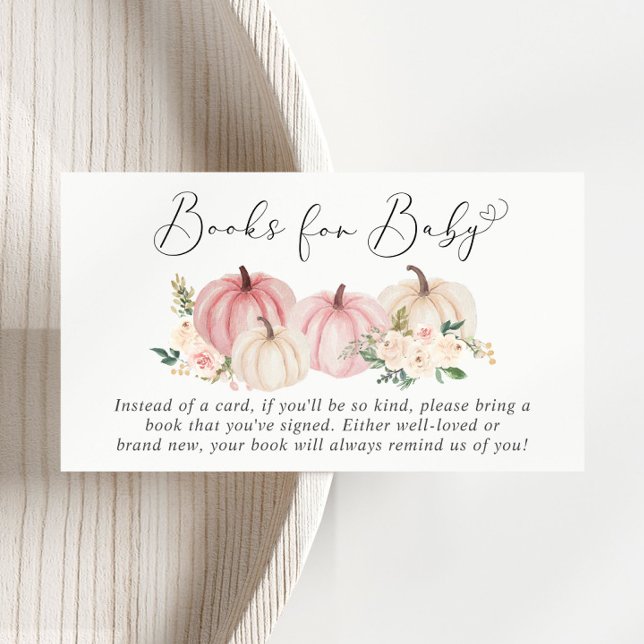Pink Pumpkin Floral Books For Baby Shower Enclosure Card (Creator Uploaded)
