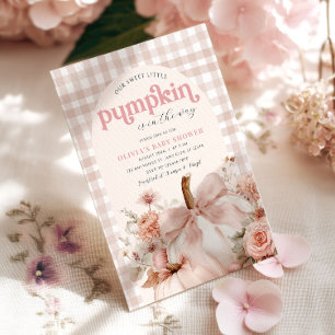 Pink Pumpkin Floral Bow Baby Shower Invitation