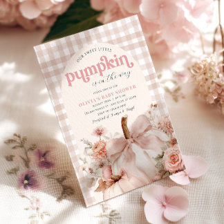 Pink Pumpkin Floral Bow Baby Shower Invitation