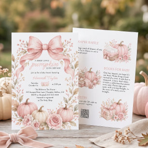 Pink Pumpkin Floral Bow Baby Shower Invitation
