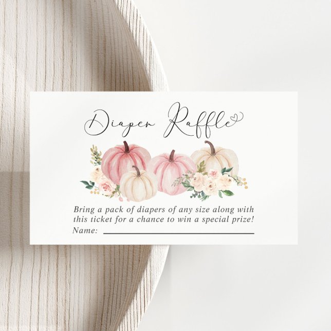 Pink Pumpkin Floral Diaper Raffle Baby Shower Enclosure Card (Creator Uploaded)