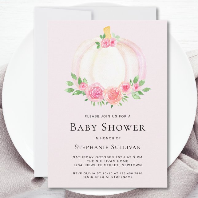 Pink Pumpkin Floral Fall Baby Shower Invitation (Creator Uploaded)