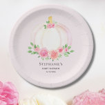 Pink Pumpkin Floral Fall Girl's Baby Shower<br><div class="desc">Your family and friends will love these pretty baby girl's baby shower paper plates.
They are decorated with lovely watercolors of pink pumpkins,  roses,  and green foliage on a pale pink background.
Easily customised.
Original Watercolor © Michele Davies.</div>