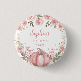pink Pumpkin Floral Girl Baby Shower 3 Cm Round Badge