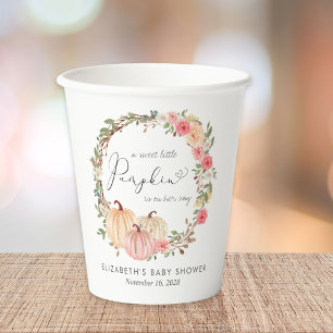 Pink Pumpkin Floral Girl Baby Shower Paper Cups