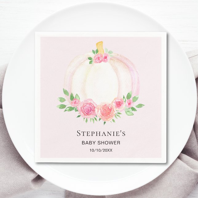 Pink Pumpkin Floral Girl's Baby Shower Napkin (Creator Uploaded)
