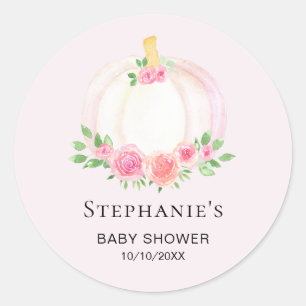 Pink Pumpkin Floral Girls Fall Baby Shower Classic Round Sticker