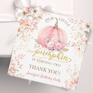 Pink Pumpkin Floral Gold Glitter Girl 2nd Birthday Favour Tags