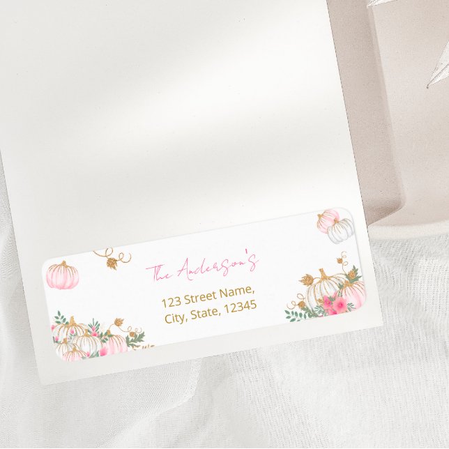 Pink Pumpkin Floral Return Address Label (Creator Uploaded)