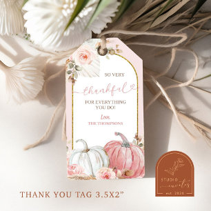Pink Pumpkin Floral Thankful Gift Tag