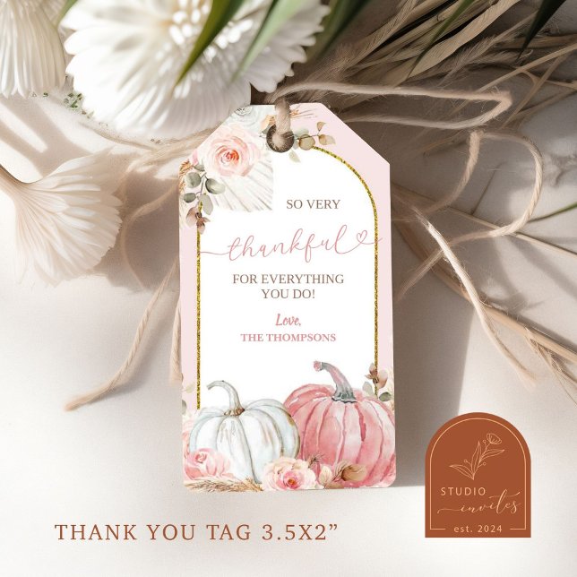 Pink Pumpkin Floral Thankful Gift Tag (Creator Uploaded)