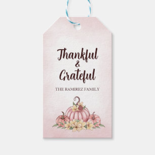 Pink Pumpkin Floral Thanksgiving Gift Tags