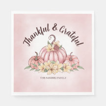 Pink Pumpkin Floral Thanksgiving napkin