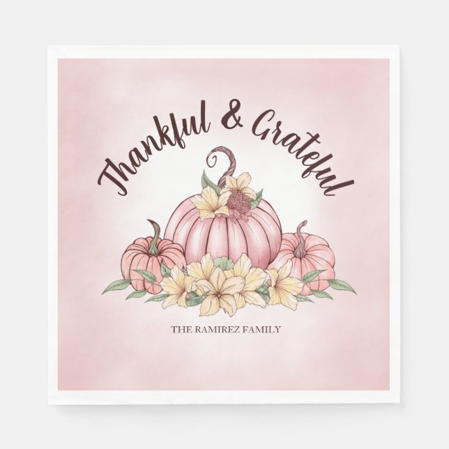 Pink Pumpkin  Floral Thanksgiving napkin (Front)