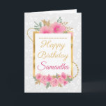 Pink Pumpkin Flowers Gold Foil Birthday Card<br><div class="desc">Watercolor Pink Flowers Gold Glitter and Foil design with floral white pattern background
Graphics by DigitalCurio on Etsy</div>