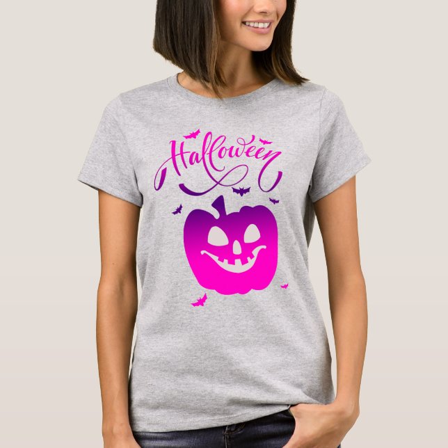 Pink Pumpkin Funny Face Halloween  T-Shirt (Front)