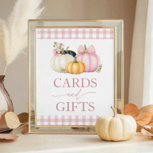 Pink Pumpkin Gingham 8x10 Cards & Gifts Sign