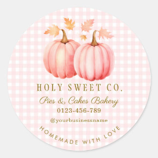 Pink Pumpkin Gingham Bakery Classic Round Sticker