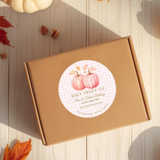 Pink Pumpkin Gingham Bakery Classic Round Sticker