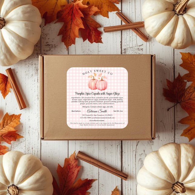 Pink Pumpkin Gingham Bakery Cottage Food Label (Pink Pumpkin and gingham Bakery Cottage law food label)