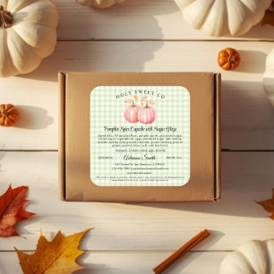 Pink Pumpkin Gingham Bakery Cottage Food  Square Sticker