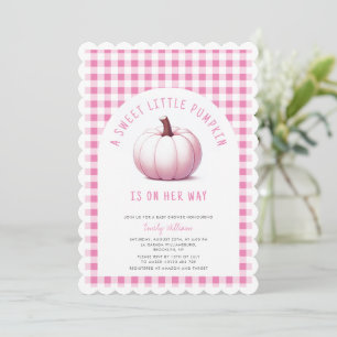 Pink Pumpkin Gingham Plaid Baby Girl Baby Shower  Invitation