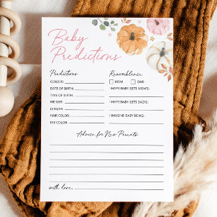 Pink Pumpkin Girl Baby Shower Baby Predictions and Advice Card