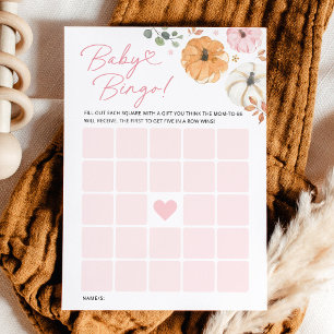 Pink Pumpkin Girl Baby Shower Bingo Game Card 