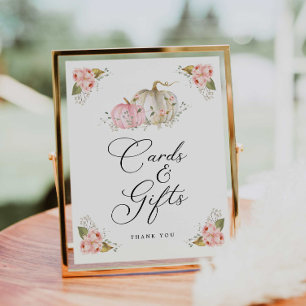 Pink Pumpkin Girl Baby Shower Cards and Gifts Sign