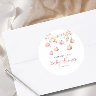 Pink Pumpkin Girl Baby Shower  Classic Round Sticker