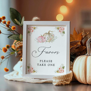 Pink Pumpkin Girl Baby Shower Favours Sign