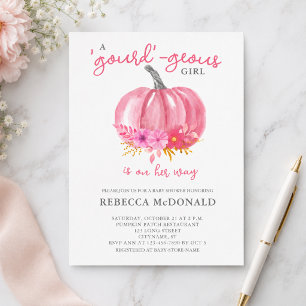 Pink Pumpkin Girl Baby Shower Invitation Postcard