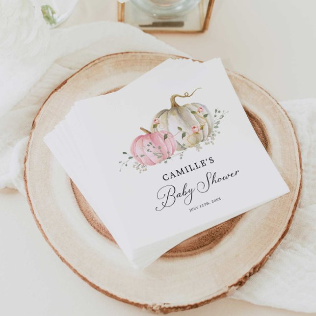 Pink Pumpkin Girl Baby Shower Paper Napkin (Creator Uploaded)
