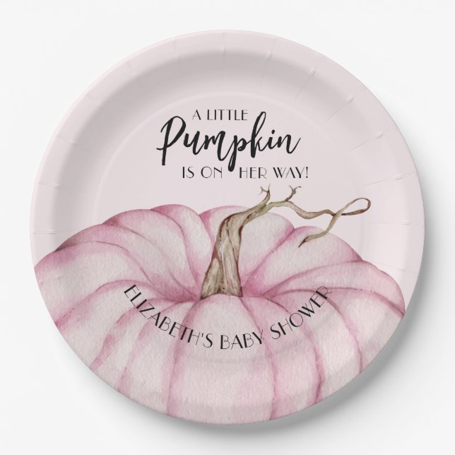Pink Pumpkin Girl Baby Shower Paper Plate (Front)