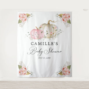 Pink Pumpkin Girl Baby Shower Party Backdrop Tapestry