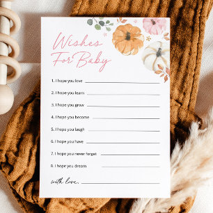 Pink Pumpkin Girl Baby Shower Wishes For Baby Advice Card