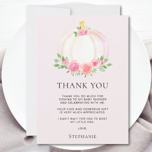 Pink Pumpkin Girls Fall Baby Shower Thank You Card