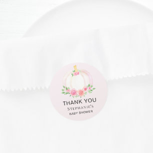 Pink Pumpkin Girls Fall Baby Shower Thank You Classic Round Sticker