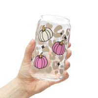 Pink Pumpkin Glass Coffee Cup, Fall Season Gift
