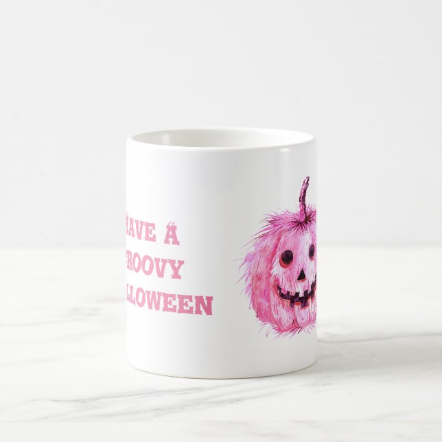 Pink Pumpkin Groovy Halloween Coffee Mug (Center)