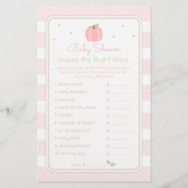 Pink Pumpkin Guess the Price Baby Shower Game Flyer (Front)