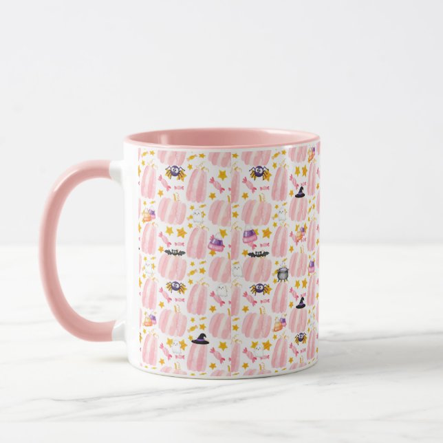 Pink Pumpkin Halloween  Mug (Left)