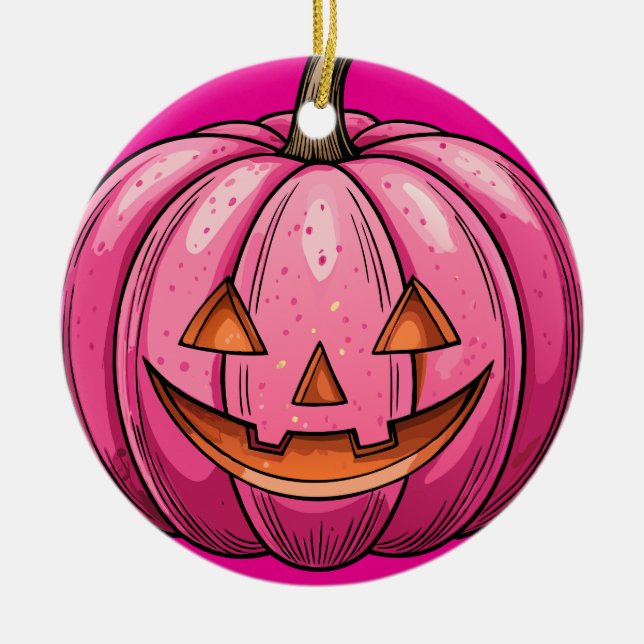 Pink Pumpkin Halloween Ornament  (Front)